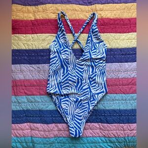 Skatie Blue and White Zebra Print One Piece Swimsuit